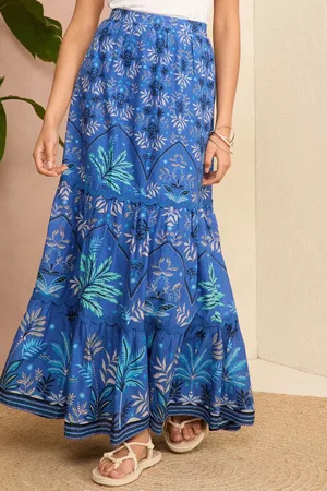 Love & Roses Womens Print Tiered Trim Detail Maxi Skirt