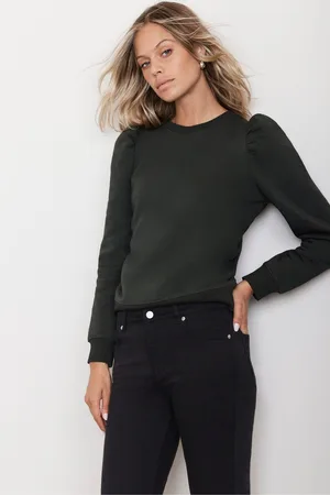 mint&berry Womens Khaki Cotton Blend Puff Sleeve Sweatshirt
