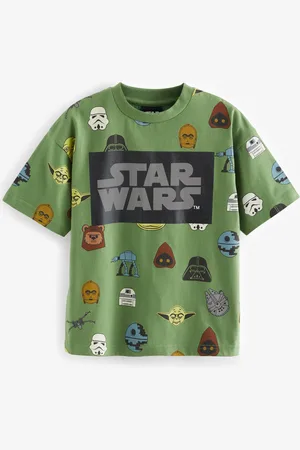 STAR WARS Boys Khaki Licensed All Over Print 100% Cotton Short Sleeve T-Shirt (3-16yrs)