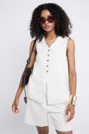 River Island Womens Cream Button Front 100% Linen Waistcoat