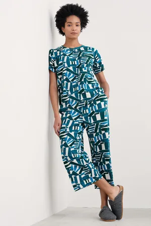Seasalt Cornwall Light Blue Moonlight Jersey Printed Pyjamas AU 8