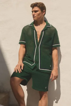 Reiss Mens Dark Palmo Ché Crochet Contrast Trim Drawstring Shorts