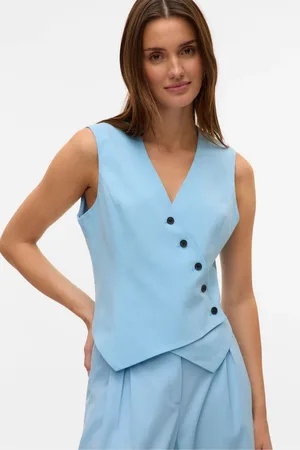 VERO MODA Blue Asymetric Button Waistcoat AU 6