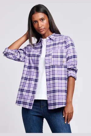 U.S. Polo Assn. Womens U. S. Polo Assn. Womens 100% Cotton Loose Fit Brushed Check Shirt