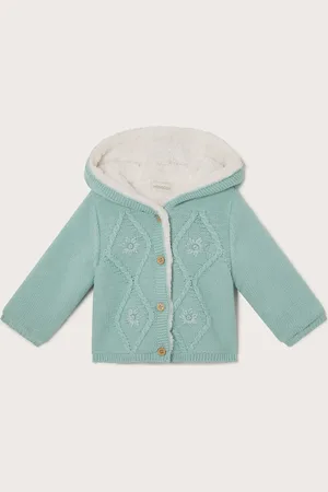 Monsoon Girls Green Newborn Embroidered Knit 100% Cotton Cardigan