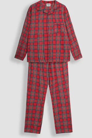 JoJo Maman Bébé Red Mens Check Woven Pyjamas Set M