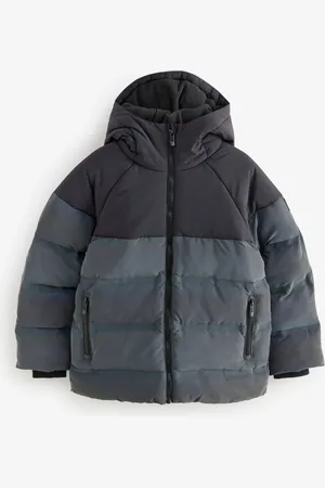 Next Boys Grey Reflective Fabric Fleece Lined Hooded Padded Puffer Jacket (3-17yrs)