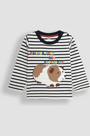JoJo Maman Bébé Boys Ecru Navy Stripe Guinea Pig Appliqué Top