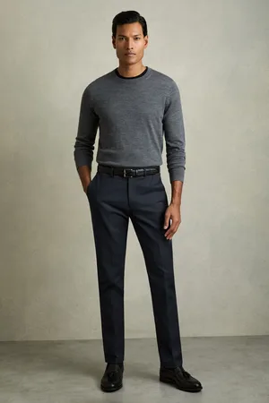 Reiss Mens Steel Blue Eastbury Slim Fit Cotton Blend Chinos