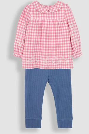 JoJo Maman Bébé Girls Hedgehog Embroidered Gingham Blouse and Leggings Set