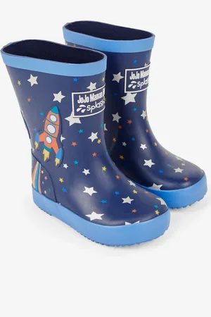 JoJo Maman Bébé Girls Navy Rocket Printed Lined Wellies