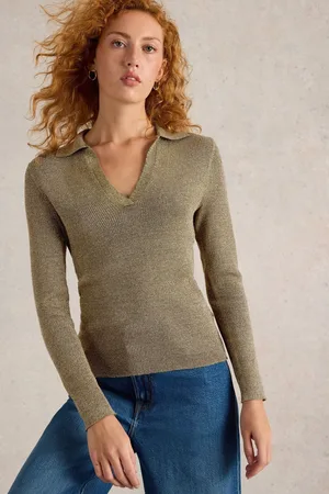 White Stuff Womens Riley Sparkle Rib Collar Jumper