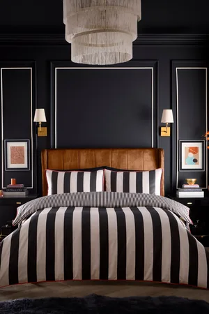 Laurence Llewelyn-Bowen Black Festivo Circus Stripe 100% Cotton Duvet Cover Set King