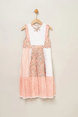 MISS Girls 100% Cotton Patchwork Dress With Frill Sleeve