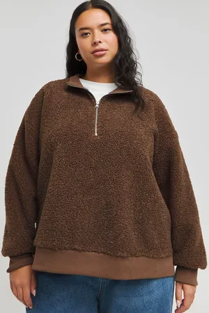 Simply Be Brown Teddy Zip Collar Sweat AU 18
