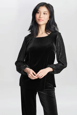 Gina Bacconi Womens Ines Velvet Blouse With Illusion Bubble Sleeves