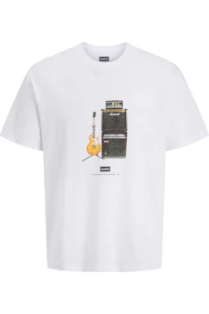 JACK & JONES White 100% Cotton OASIS Guitar T-Shirt XL