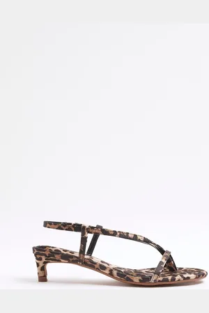 River Island Brown Leopard Print Strappy Toe Thong Heeled Sandals AU 9 (EU 40)