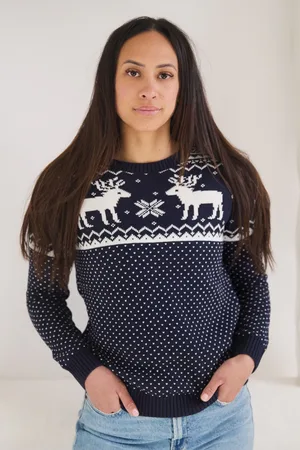 The Little Tailor Womens Womens Christmas 100% Cotton Reindeer Fairisle Pattern Jumper