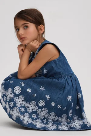 Reiss Girls Denim Penny 9-13 yrs Denim Broderie Dress