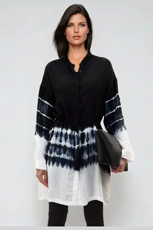 Religion Black Cluster Tunic In Tie Dye Stripe With Tassle Tie Belt AU 10