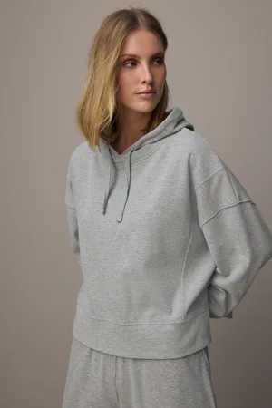 Next Womens Marl Relaxed Fit Cosy Soft Touch Ribbed Stepped Hem Hoodie