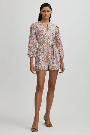 Paige Womens Cotton-Linen Belted Playsuit