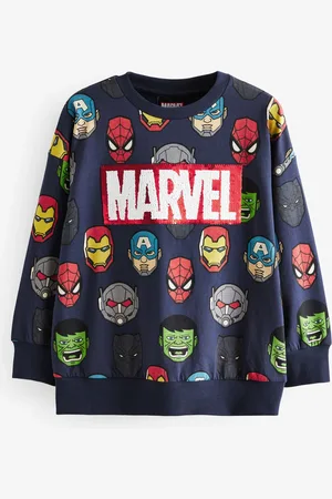 Marvel Boys Navy 100% Cotton License Flip Sequin Long Sleeve T-Shirt (3-16yrs)