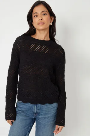 Threadbare Black Long Sleeve Pointelle Crochet Knit Jumper AU 10