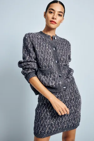 Next Womens Grey Charcoal Co-ord Sparkle Pattern Knitted Cardigan
