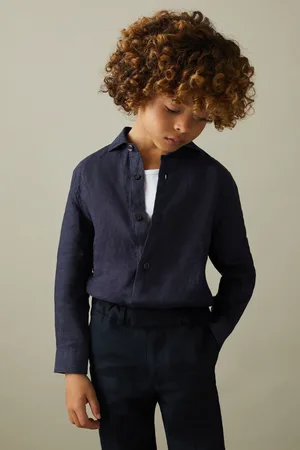 Reiss Boys Navy Ruban 3-9 yrs Linen Cutaway Collar Shirt