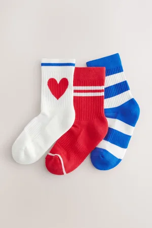 Next Girls /White Cotton Rich Heart and Stripe Ankle Socks 3 Pack