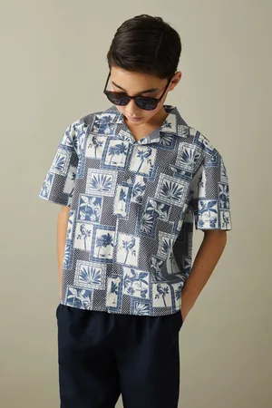 Reiss Boys Airforce Basin 3-9 yrs Cotton Blend Collage Cuban Collar Shirt