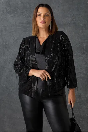 Live Unlimited London Womens Sequin Fringe Jacket