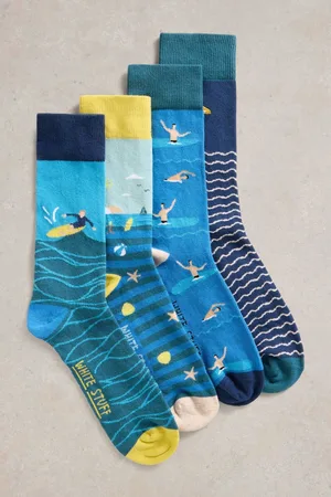 White Stuff Blue Beside the Seaside Socks 4 Pack S-M