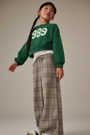 Next Girls Neutral Check Wide Leg Trousers (3-16yrs)
