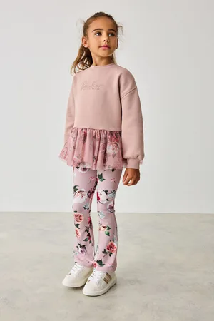 Ted Baker Girls Stone 100% Cotton Mesh Hem Sweater and FLoral Flare Set