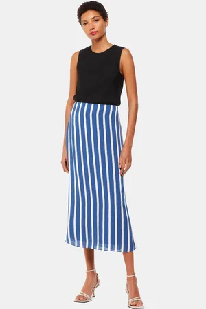 Whistles Womens Crinkle Stripe Midi Skirt