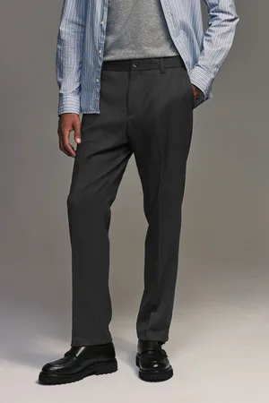 Next Mens Charcoal Regular Fit Smart Trousers With Wool
