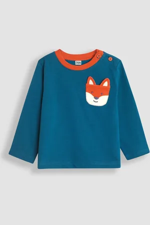 JoJo Maman Bébé Boys Teal Fox Appliqué Pocket Top