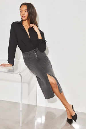 Lipsy London Womens Button Fly Detail Denim Midi Skirt