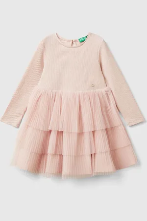 Benetton Girls Tulle Long Sleeve Pink Dress