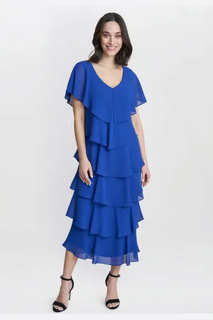 Gina Bacconi Rebecca Midi Tiered Dress With Shoulder Trim AU 12