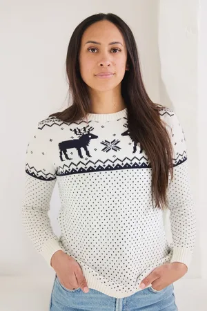The Little Tailor Womens Womens Christmas 100% Cotton Reindeer Fairisle Pattern Jumper
