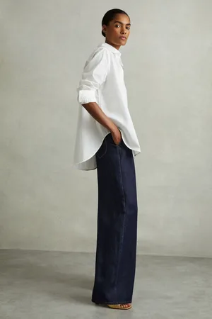 Reiss Womens Indigo Raymond Petite Double Pleat Wide Leg Jeans