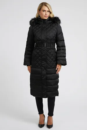 Guess Marlene Black Longline Quilted Down Jacket M