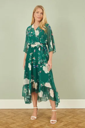 Yumi Bird and Floral Print Midi Wrap Dress AU 10