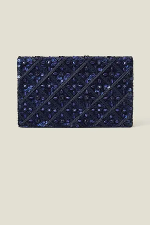 Accessorize Blue Tianna Metallic Embellished Clutch Bag one
