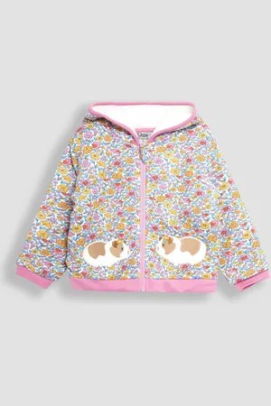 JoJo Maman Bébé Girls Guinea Pig Floral Cotton Appliqué Cosy Hoodie