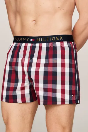 Tommy Hilfiger Mens Woven Print 100% Cotton Boxers With Gold Waistband